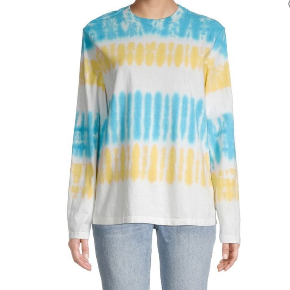 Re/Done Long Sleeve Blue Yellow Tie Dye Crewneck Shirt Size Small